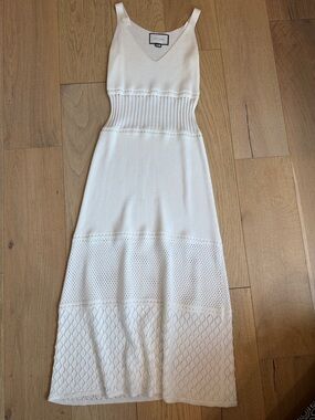 Alexis Cream Knit Maxi Dress with Textured Panels